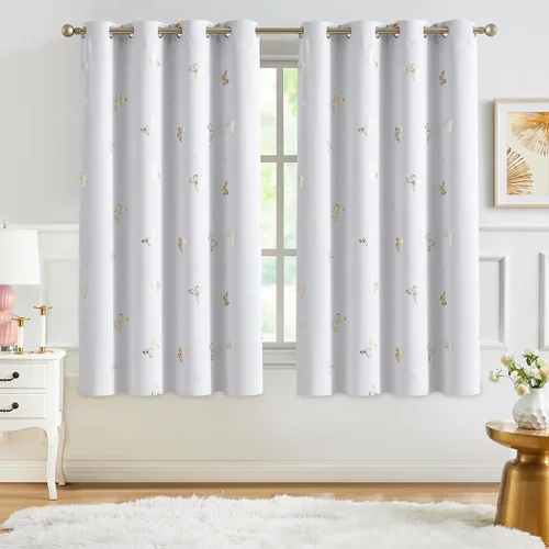 Vista 35 de Jubilantex - Cortinas opacas con diseño de mariposa dorada, 80 % rosa bebé Cortinas opacas 80% rosa lavanda/rosa bebé, estampado de mariposa