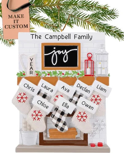 Vista 16 de Adorno personalizado para familia grande de 10 personas 2025 Personalización gratuita en 24 horas Adornos navideños de chimenea grabados