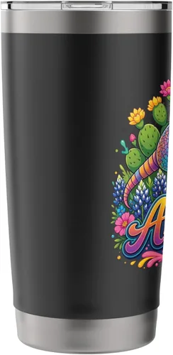 Vista 4 de Amarillo Texas Fun Colorful Armadillo Novelty Souvenir Stainless Steel Insulated Tumbler