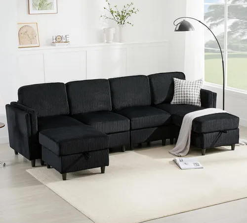 Vista 28 de KKL Sofá modular de 84 pulgadas, sofás de 3 plazas para sala de estar con almacenamiento, sofá modular de asiento profundo seccional, funda