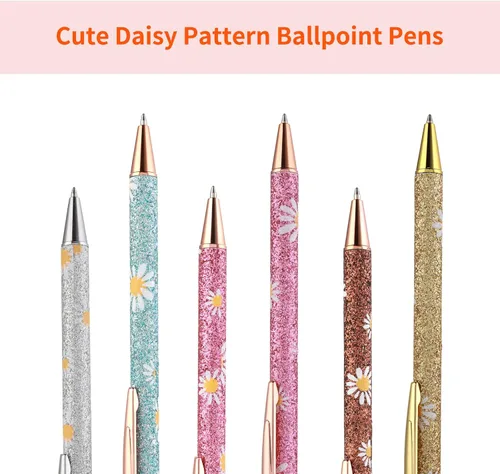 Vista 2 de cobee Bling Pens - Paquete de 6 bolígrafos retráctiles de 0.039 pulgadas (0.039 in), con purpurina, tinta negra, punta media, bolígrafos de regalo