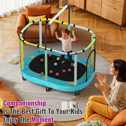 Vista 5 de Lamerge Kids Trampoline, Toddler Bouncing Trampoline with Safety Enclosure Net, ASTM-Approved, 500lbs Capacity, Ages 1-8, Adjustable Handrail