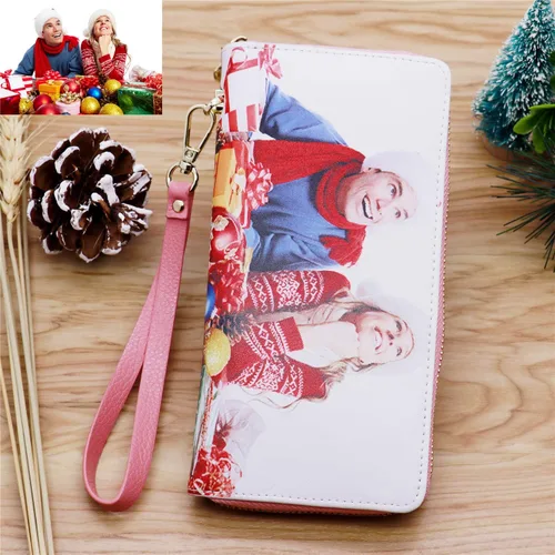 Vista 5 de Billetera de cuero de grano superior con foto personalizada para mujer, Rosa Doble Lado, Classic