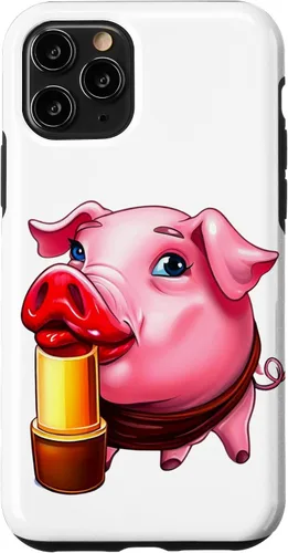 Vista 29 de Funda para iPhone 17 con lápiz labial para niñas en un cerdo