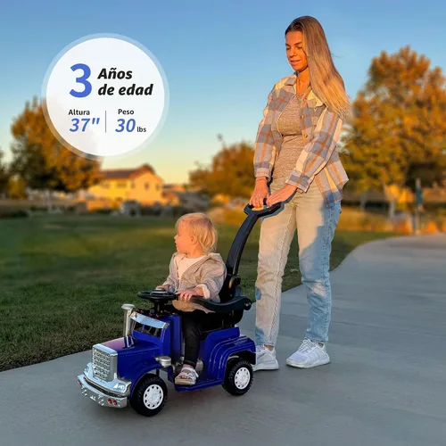Vista 2 de Outfunny Coche de empuje 3 en 1 para niños pequeños de 1 a 3 años con mango y música Azul