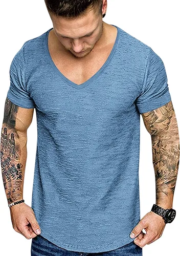 Vista 3 de COOFANDY Paquete de 2 camisetas de manga corta con cuello en V para hombre