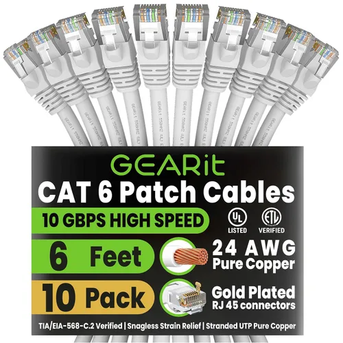 Vista 30 de GEARit Cables de conexión Cat6 Cat 6 Cable Ethernet de 1 pie 10 unidades Negro