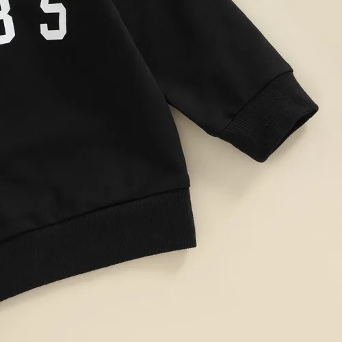 Vista 4 de Conjunto de 2 piezas de ropa para bebé y niño, sudadera con cuello redondo con letras y pantalones casuales de otoño e invierno B Negro-marrón