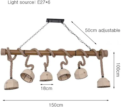 Vista 2 de Genérico Araña moderna, LED Modern Chandelier Lamp Large Retro Hemp 6 Bamboo Cloth Cover Hand Woven Rope Adjustable Sling E27 Living Room/Dining