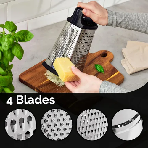 Vista 2 de BASSWOOD Rallador profesional de queso, rallador de caja de acero inoxidable de 4 caras, triturador de alimentos para queso, triturador de queso