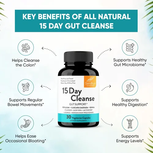 Vista 2 de Sandhu's Limpieza intestinal de 15 días para mujeres y hombres Apoya la limpieza del colon y la salud digestiva Senna, Cascara Sagrada, cáscara