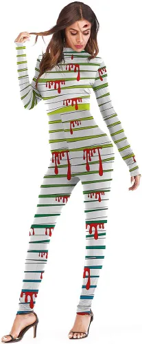 Vista 24 de Sister Amy Disfraz de esqueleto de calavera para mujer de Halloween, traje ajustado de una pieza J-colorido esqueleto