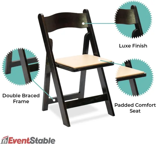 Vista 5 de EventStable Titan Series - Silla plegable de madera, paquete de 4, madera de fruta oscura con almohadilla de marfil, silla plegable de madera