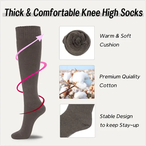 Vista 10 de YEJIMONG Calcetines altos gruesos y cálidos para mujer, 4 pares de calcetines largos acolchados de algodón para correr, senderismo, esquí, regalos
