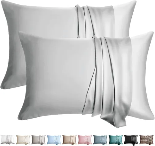 Vista 10 de Juego de 2 fundas de almohada de seda 100% de tamaño estándar, fundas de almohada de seda de morera para cabello y piel, juego de 2, seda de la más