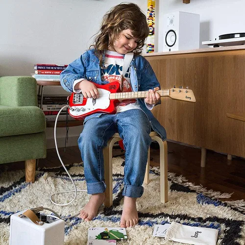 Vista 8 de Loog - Guitarra eléctrica mini para niños principiantes, con amplificador incorporado, a partir de 3 años, aplicación de aprendizaje y lecciones