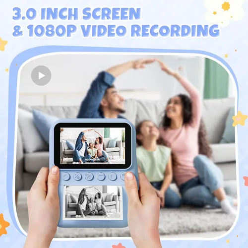 Vista 2 de Cámara para niños, impresión instantánea, pantalla de 3.0 pulgadas, cámara instantánea de foto de 48 MP para niños con tarjeta de 32 GB, juguete