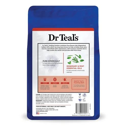 Vista 11 de Dr Teal's Remojo de sal de Epsom pura, terapia de bienestar con romero y menta, 3 libras (paquete de 4)