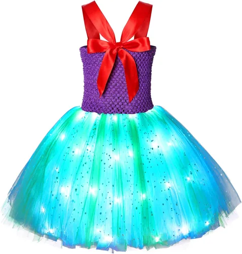Vista 3 de Koatobbor Mermaid Princess Costume LED Light Up Mermaid Tutu Dress for Girls Halloween Dress Up Outfit 3-8Years