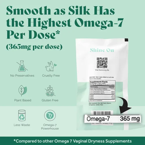 Vista 5 de Feminidad suave como las cápsulas blandas de seda para la sequedad vaginal 30 días de recarga Aceite de espino amarillo con 365 mg de Omega 7 más