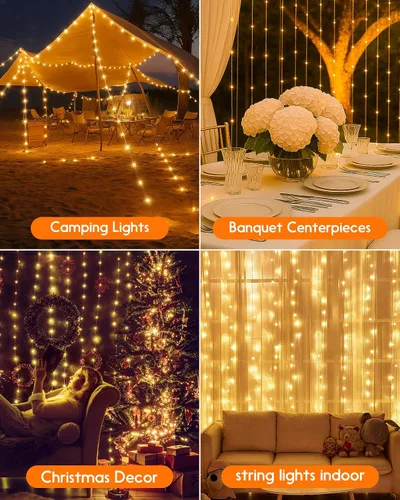 Vista 7 de Anpro Luces de Cadena para Exteriores e Interiores: 66 Pies 200 LED Luces de Cadena Recargables para Exteriores, Recogida Rápida, Luces de Camping