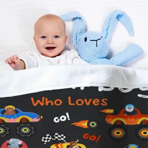 Vista 6 de Manta de bebé con texto en inglés «Just A Boy Who Loves Trucks» para niños y niñas, manta súper suave para envolver al recién nacido, acogedora