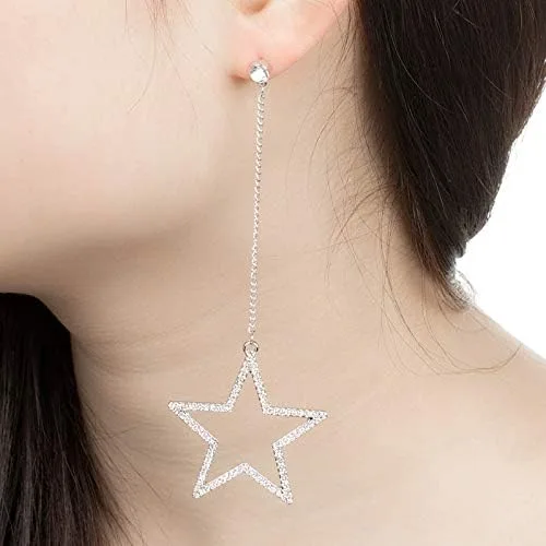 Vista 4 de Caiyao Aretes colgantes de diamantes de imitación plateados para mujeres y niñas, hipoalergénicos, brillantes, de cristal, con borlas largas
