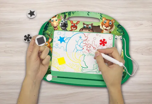 Vista 7 de Lexibook, Tablero de Dibujo Mágico Multicolor con Animales Magnéticos, Juguete Artístico y Creativo para Niñas y Niños, Lápiz Magnético y Sellos