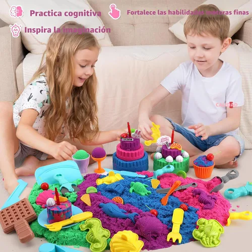 Vista 7 de YIDESTARS Kit de juego sensorial: juguete de arte de arena y helado, 4 libras de arena colorida, moldes, herramientas, caja de arena con tapa