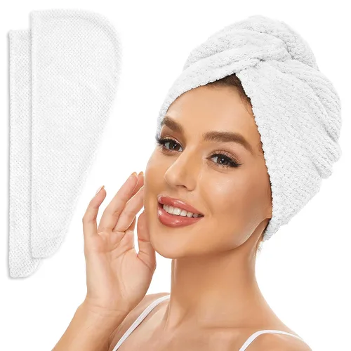 Vista 8 de SimpleField Paquete de 2 toallas de microfibra para el cabello para mujer, antiencrespamiento, de secado rápido, turbante para todo tipo de cabello