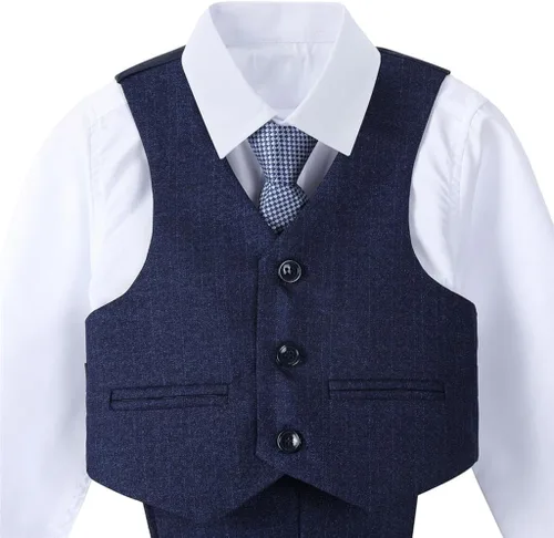 Vista 6 de Dressy Daisy Conjunto de traje de esmoquin de 5 piezas para niños, atuendo formal con blazer y chaleco para bebés, niños pequeños y niños, azulazul