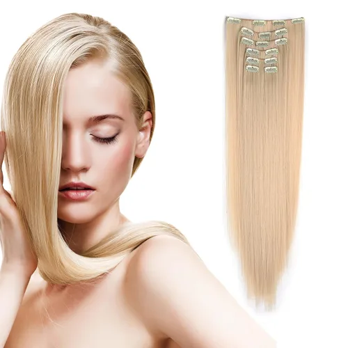 Vista 7 de Onedor Extensiones de cabello sintético liso con clip de 24 pulgadas. 7 piezas individuales para múltiples estilos.4.94 oz (1001#-blanco)