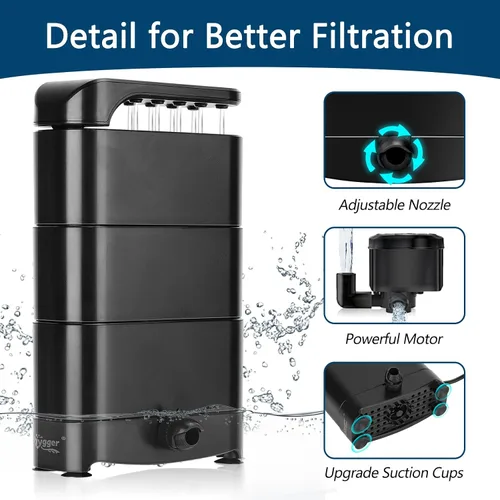 Vista 4 de hygger Filtro para Tortuga de 150GPH con 2 Esponjas, Bola Bio, Filtro de Bio Filtración de Circulación de Agua 3-en-1, Filtro de Tanque