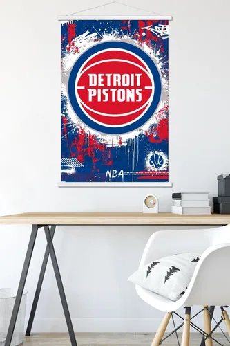 Vista 5 de Trends International NBA Detroit Pistons - Maximalist Logo 23 Wall Poster, 22.37" x 34.00", Premium Print and White Hanger Bundle