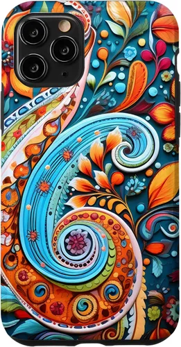 Vista 29 de Vivid Blue and Orange Paisley Floral Art Case for iPhone 17