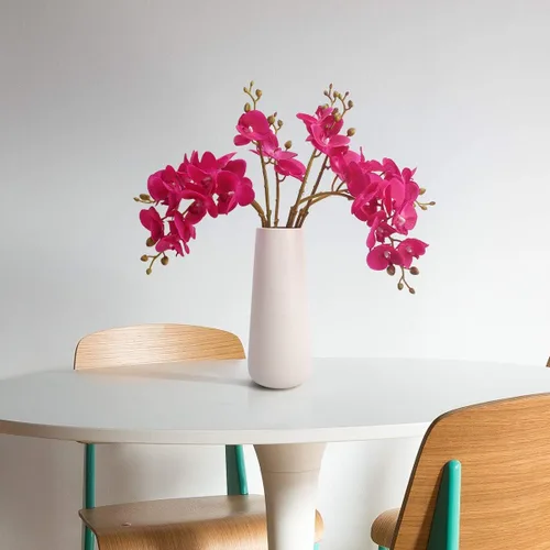Vista 5 de BOMAROLAN Flores artificiales de orquídea mariposa sintética, 4 piezas de flores de seda de doble rama de tacto real (sin jarrón) para boda, hogar