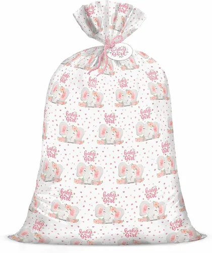 Vista 11 de WRAPAHOLIC Bolsa de regalo de plástico neutro extra grande de 56 pulgadas para bebé, hojas de eucalipto, bolsa de bicicleta jumbo para regalos