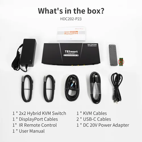 Vista 9 de TESmart - Conmutador KVM USB C + HDMI/DP, monitor dual para laptop