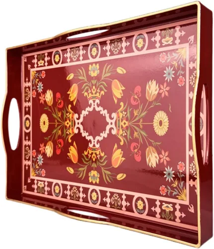 Vista 14 de Bandeja de servir azul con 4 asas, bandeja decorativa de plástico para mesa de café, otomana - Ideal para sala de estar y baño. 15 x 11 x 1.9