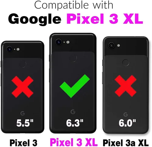 Vista 2 de Funda de teléfono para Google Pixel 3 XL con protector de pantalla de vidrio templado y funda magnética de cuero, soporte para tarjetas, accesorios