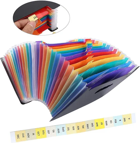Vista 6 de Organizador de archivos de acordeón, carpeta de archivos expandible de 13/24 bolsillos con envoltura de borde de tela, caja de archivo portátil