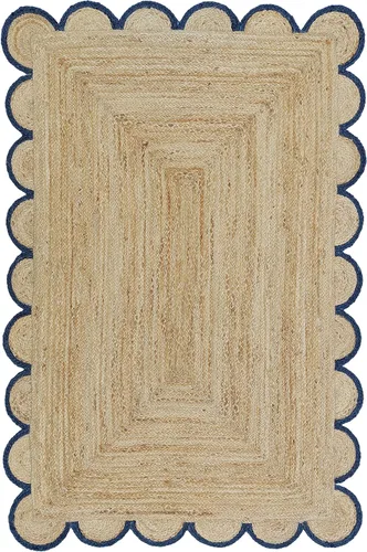 Vista 13 de Alfombra festoneada de yute natural, borde negro, 2 x 3 pies