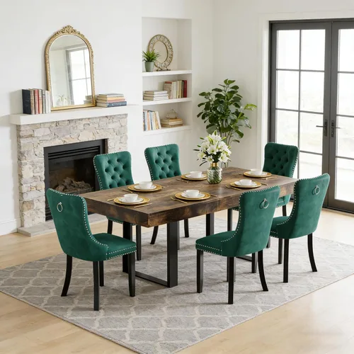Vista 22 de Juego de mesa de comedor extensible de 5 piezas para 4, mesa de cocina de madera marrón de 63-78.7 pulgadas con 4 sillas acolchadas beige, juego