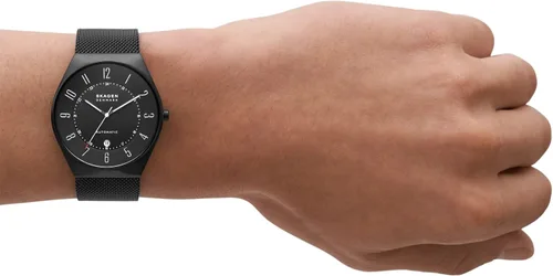 Vista 5 de Skagen Mens Grenen Three-Hand Date Watch with Steel Mesh or Leather Band