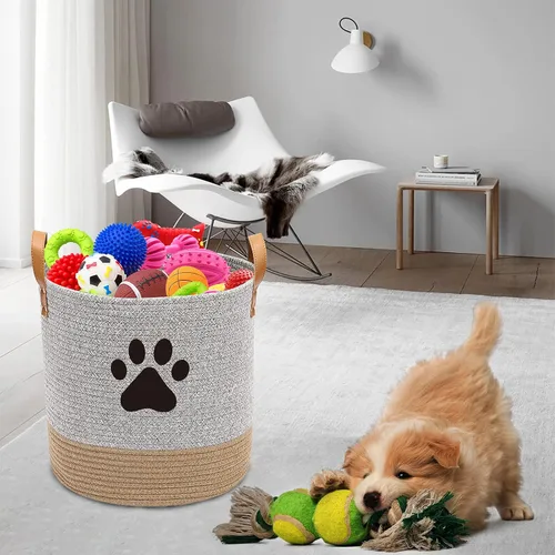 Vista 7 de Morezi Cesta de juguetes de cuerda de algodón para perros, contenedor de almacenamiento de juguetes para cachorros, canasta de lavandería