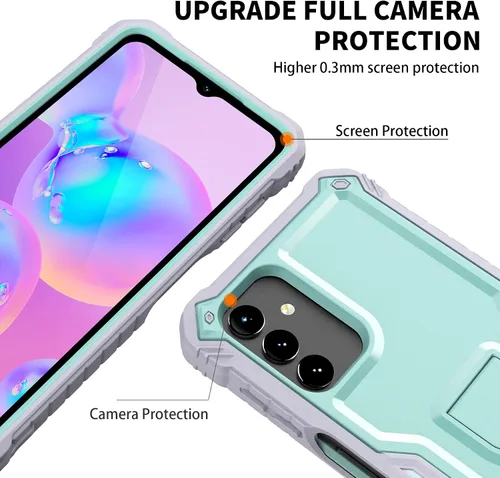 Vista 4 de Funda para Samsung Galaxy A13 5G / 4G, protección de grado militar a prueba de golpes con protector de pantalla HD de vidrio templado y soporte Verde