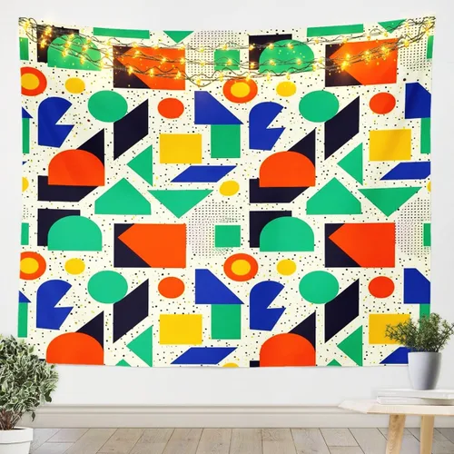 Vista 18 de Tapiz retro de los años 80 y 90, tamaño pequeño de 51 x 59, tapices geométricos abstractos urbanos modernos y colgantes de pared triangulares, arte