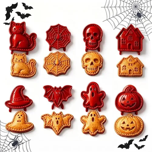 Vista 11 de Juego de moldes para tartas de mano de Halloween, suministros reutilizables E-4 piezas
