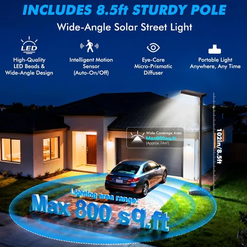 Vista 2 de Luces solares de calle para exteriores de 102 pulgadas con poste y control remoto, portátil, IP65, impermeable, luz solar de poste de inundación