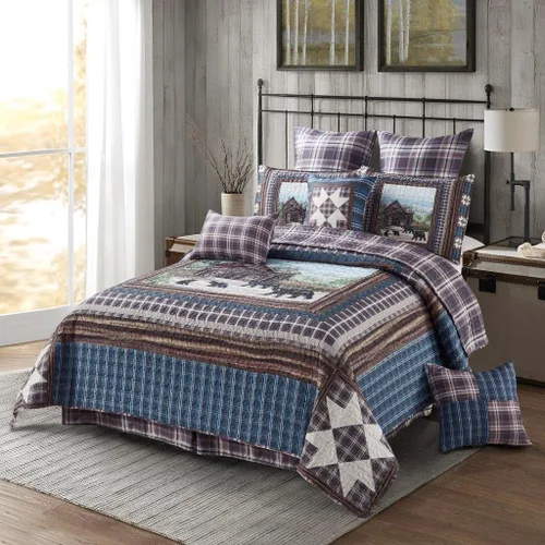 Vista 14 de Virah Bella Juego de ropa de cama King Lodge de 3 piezas, juego de edredón reversible rústico con fundas de almohada decorativas, panel familiar